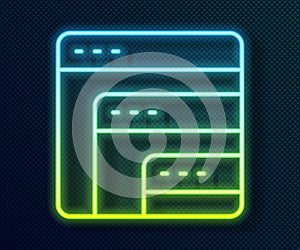 Glowing neon line Software, web developer programming code icon isolated on black background. Javascript computer script