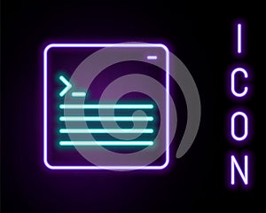 Glowing neon line Software, web developer programming code icon isolated on black background. Javascript computer script