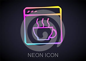 Glowing neon line Software, web developer programming code icon isolated on black background. Javascript computer script