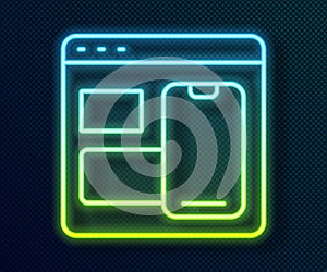 Glowing neon line Software, web developer programming code icon isolated on black background. Javascript computer script