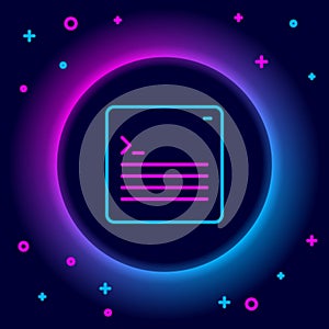 Glowing neon line Software, web developer programming code icon isolated on black background. Javascript computer script