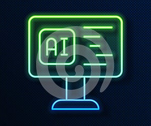 Glowing neon line Software, web developer programming code icon isolated on blue background. Javascript computer script