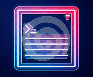 Glowing neon line Software, web developer programming code icon isolated on blue background. Javascript computer script