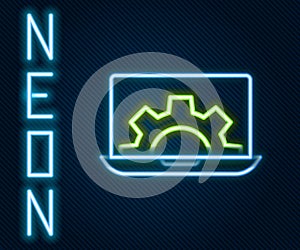 Glowing neon line Software, web development, programming concept icon isolated on black background. Programming language