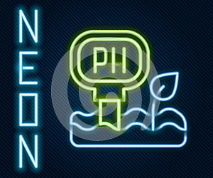 Glowing neon line Soil ph testing icon isolated on black background. PH earth test. Colorful outline concept. Vector