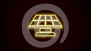 Glowing neon line Solar energy panel icon isolated on black background. 4K Video motion graphic animation