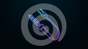 Glowing neon line Soldering iron icon isolated on black background. 4K Video motion graphic animation