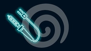 Glowing neon line Soldering iron icon isolated on black background. 4K Video motion graphic animation