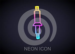 Glowing neon line Soldering iron icon isolated on black background. Vector