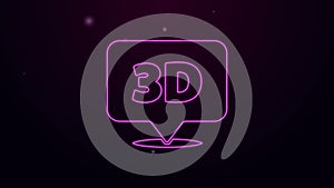 Glowing neon line Speech bubble with text 3D icon isolated on purple background. 4K Video motion graphic animation