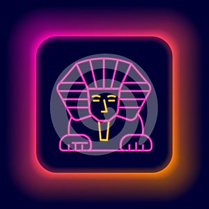 Glowing neon line Sphinx - mythical creature of ancient Egypt icon isolated on black background. Colorful outline