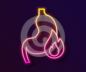 Glowing neon line Stomach heartburn icon isolated on black background. Stomach burn. Gastritis and acid reflux