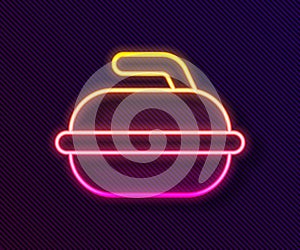 Glowing neon line Stone for curling sport game icon isolated on black background. Sport equipment. Vector Illustration