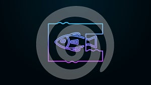 Glowing neon line Stop ocean plastic pollution icon isolated on black background. Environment protection concept. Fish