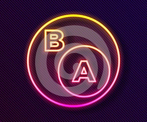 Glowing neon line Subsets, mathematics, a is subset of b icon isolated on black background. Vector