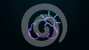 Glowing neon line Sun and cloud weather icon isolated on black background. 4K Video motion graphic animation