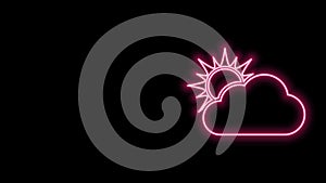 Glowing neon line Sun and cloud weather icon isolated on black background. 4K Video motion graphic animation