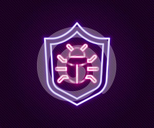 Glowing neon line System bug concept icon isolated on black background. Code bug concept. Bug in the system. Bug