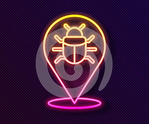 Glowing neon line System bug concept icon isolated on black background. Code bug concept. Bug in the system. Bug