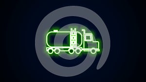 Glowing neon line Tanker truck icon isolated on black background. Petroleum tanker, petrol truck, cistern, oil trailer