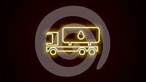 Glowing neon line Tanker truck icon isolated on black background. Petroleum tanker, petrol truck, cistern, oil trailer