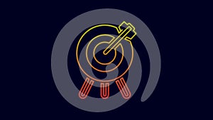 Glowing neon line Target financial goal concept icon isolated on blue background. Symbolic goals achievement, success