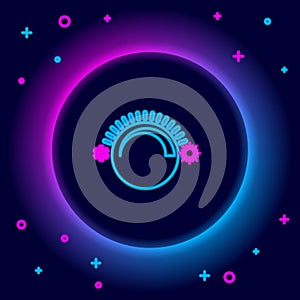 Glowing neon line Thermostat icon isolated on black background. Temperature control. Colorful outline concept. Vector