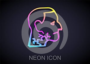 Glowing neon line Throat cancer icon isolated on black background. Laryngeal cancer. Vector