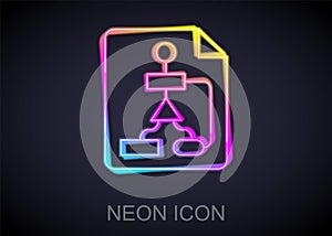 Glowing neon line Tile flowchart for program design or process management plan icon isolated on black background. Block