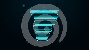 Glowing neon line Tornado icon isolated on black background. Cyclone, whirlwind, storm funnel, hurricane wind or twister