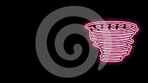 Glowing neon line Tornado icon isolated on black background. Cyclone, whirlwind, storm funnel, hurricane wind or twister