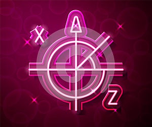 Glowing neon line Trigonometric circle icon isolated on red background. Vector