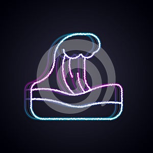 Glowing neon line Tsunami icon isolated on black background. Flood disaster. Stormy weather by seaside, ocean or sea