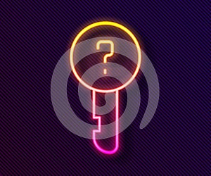 Glowing neon line Undefined key icon isolated on black background. Vector
