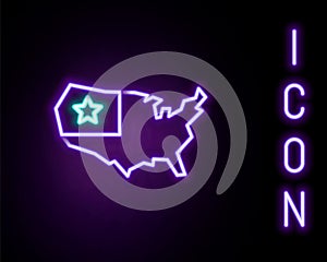 Glowing neon line USA map icon isolated on black background. Map of the United States of America. Colorful outline