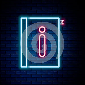 Glowing neon line User manual icon isolated on brick wall background. User guide book. Instruction sign. Read before use