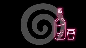 Glowing neon line Vodka with pepper and glass icon isolated on black background. Ukrainian national alcohol. 4K Video