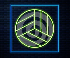 Glowing neon line Volleyball ball icon isolated on brick wall background. Sport equipment. Vector Illustration