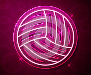 Glowing neon line Volleyball ball icon isolated on red background. Sport equipment. Vector