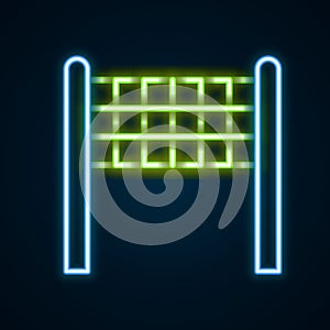 Glowing neon line Volleyball net icon isolated on black background. Colorful outline concept. Vector