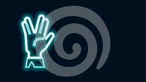 Glowing neon line Vulcan salute icon isolated on black background. Hand with vulcan greet. Spock symbol. 4K Video motion