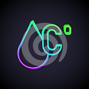 Glowing neon line Water temperature icon isolated on black background. Vector
