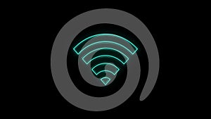 Glowing neon line Wi-Fi wireless internet network symbol icon isolated on black background.