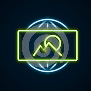 Glowing neon line Wide angle picture icon isolated on black background. Panorama view. Colorful outline concept. Vector