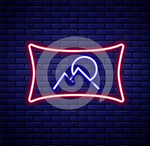 Glowing neon line Wide angle picture icon isolated on brick wall background. Panorama view. Colorful outline concept