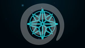 Glowing neon line Wind rose icon isolated on black background. Compass icon for travel. Navigation design. 4K Video