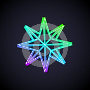 Glowing neon line Wind rose icon isolated on black background. Compass icon for travel. Navigation design. Vector