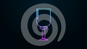Glowing neon line Wine glass icon isolated on black background. Wineglass icon. Goblet symbol. Glassware sign. 4K Video