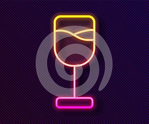 Glowing neon line Wine glass icon isolated on black background. Wineglass icon. Goblet symbol. Glassware sign. Happy