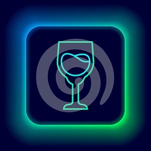 Glowing neon line Wine glass icon isolated on black background. Wineglass sign. Colorful outline concept. Vector